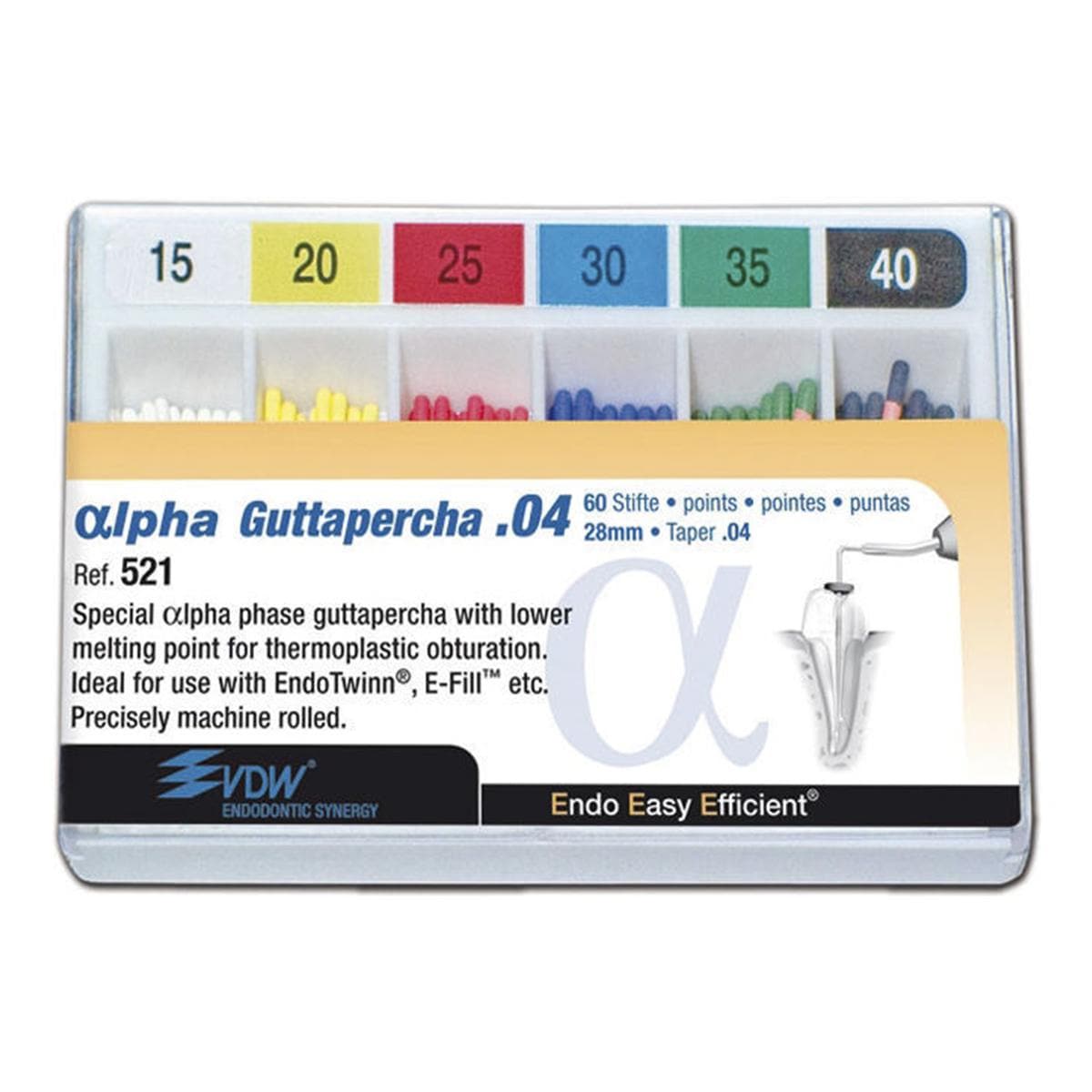 Alpha Guttapercha Taper - Taper 04, ISO 015 - 040, Packung 60 Stück