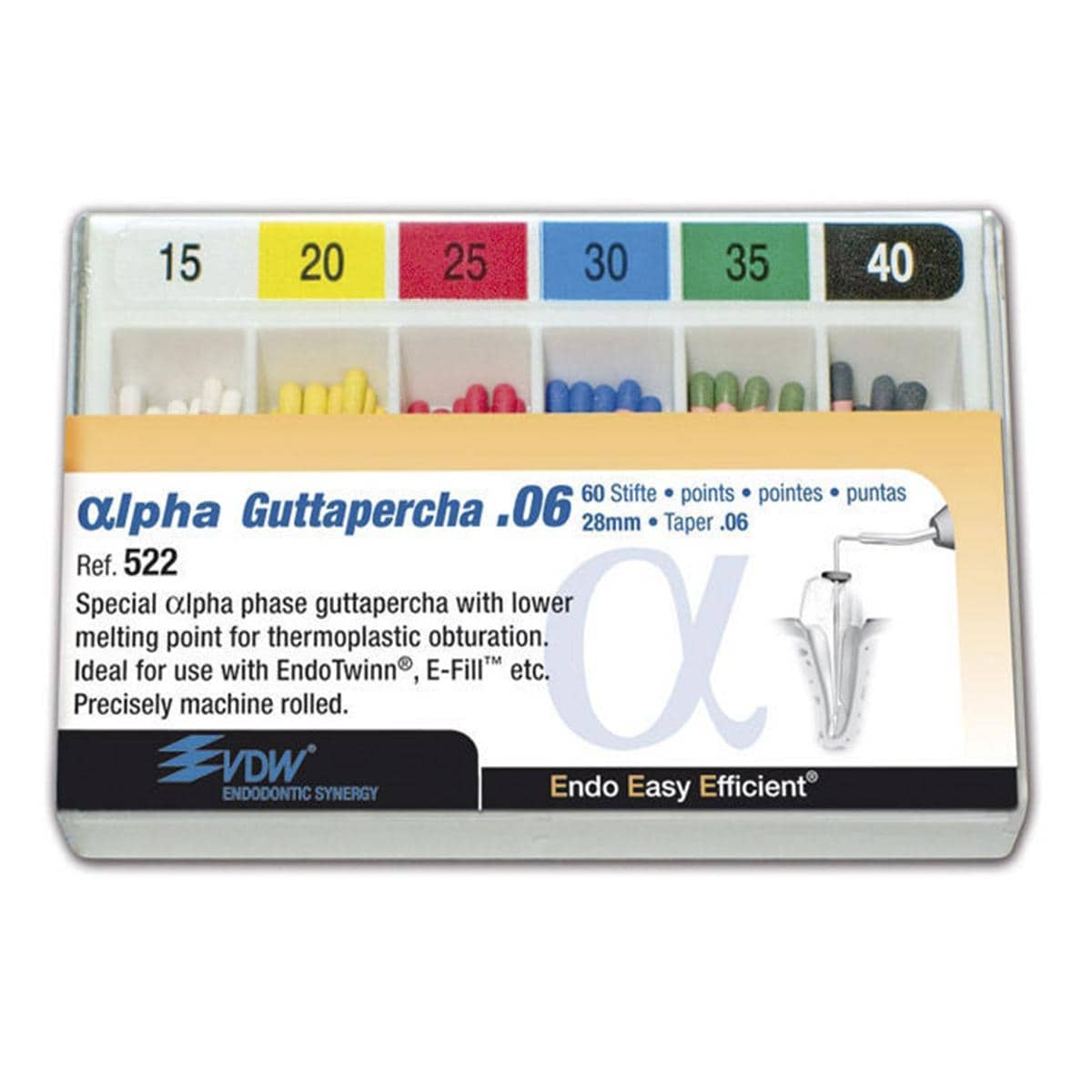 Alpha Guttapercha Taper - Taper 06, ISO 015 - 040, Packung 60 Stück