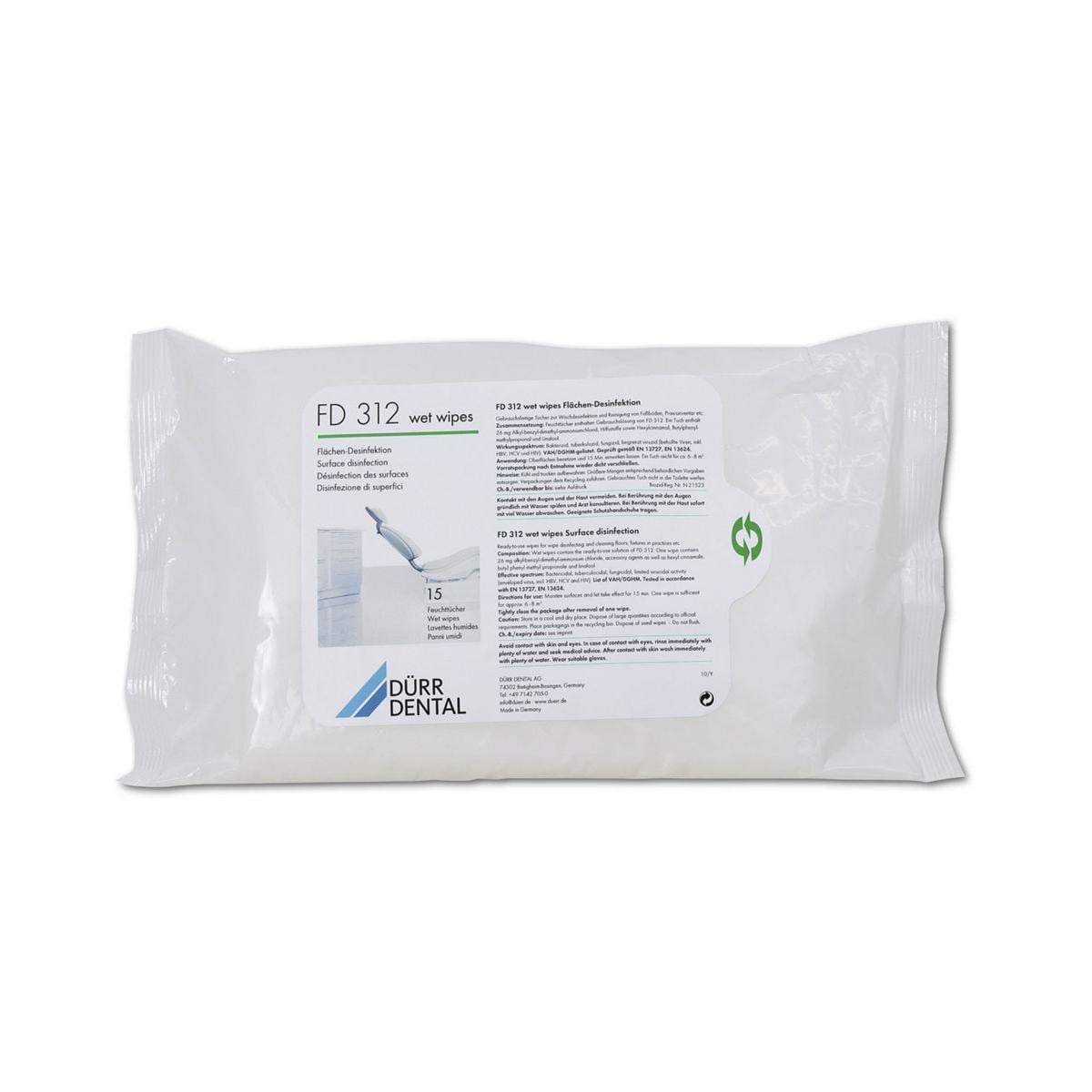 FD 312 wet wipes Flächendesinfektion - Format 22 x 42 cm, Packung 15 Tücher