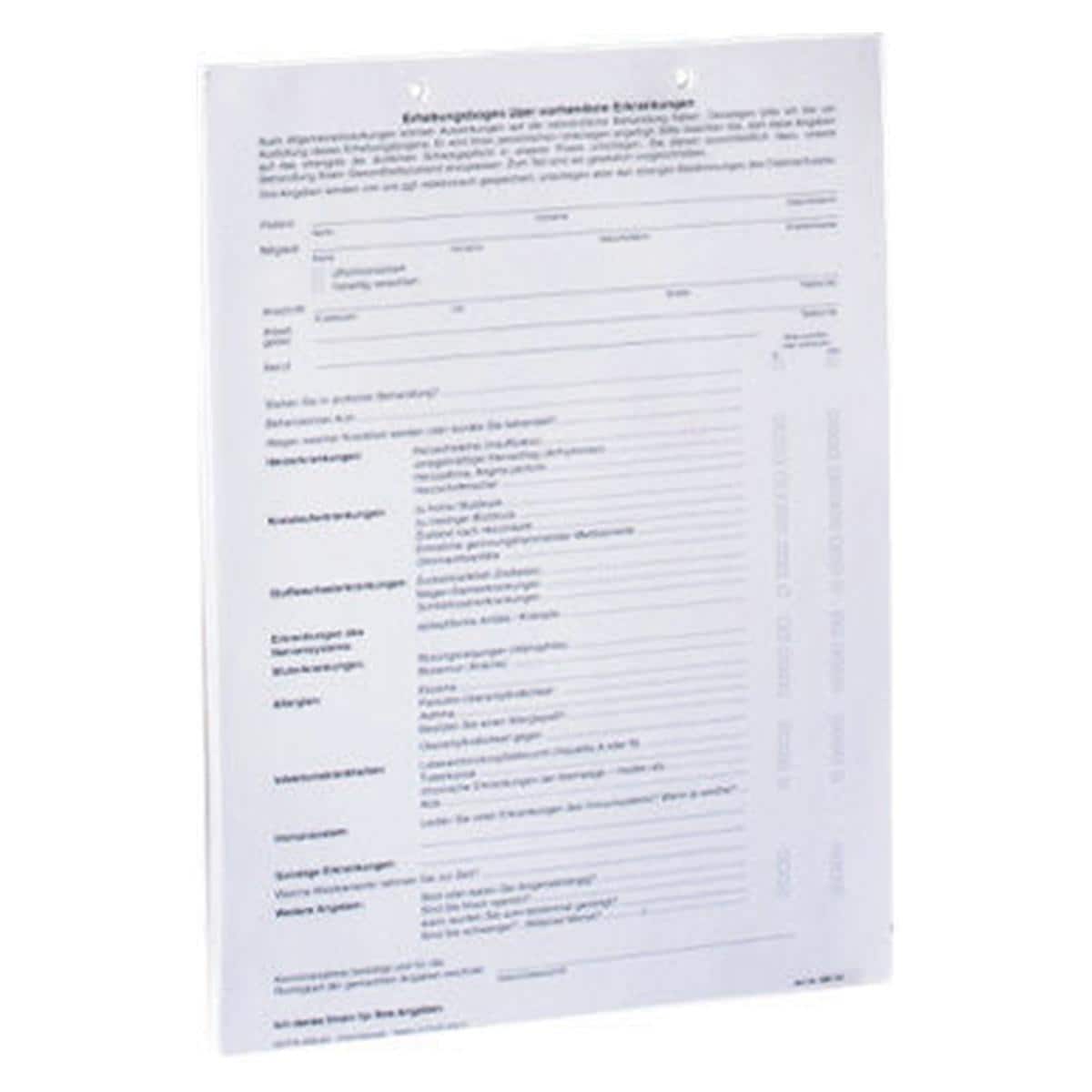 Anmeldeformular mit Anamnese DIN A4 - Weiß, Block 100 Blatt