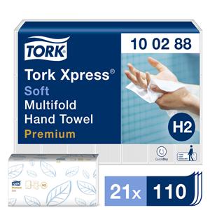 Tork Xpress® Multifold Premium Handtuch WEICH - 2-lagig, Format 21 x 34 cm, Interfold, Karton 2.310 Stück