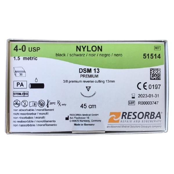 NYLON monofil - Nadeltyp DSM 13 - USP 4-0, Länge 0,45 m (51514), Packung 36 Stück