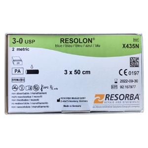RESOLON® blau monofil - Einzelfadenpackung - USP 3-0, Länge 3 x 0,50 m (X435N), Packung 24 Stück