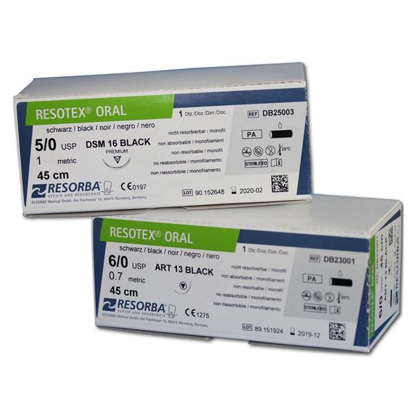 Resotex® oral schwarz - Nadeltyp DSM 16 - USP 5-0 , Länge 0,45 m (DB25002S), Packung 12 Stück