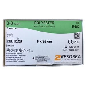 POLYESTER grün geflochten - Einzelfadenpackungen - USP 3-0, Länge 5 x 0,35 m (R453), Packung 24 Stück