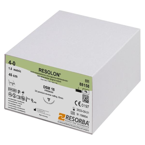 RESOLON® blau monofil - Nadeltyp DSM 18 - USP 4-0, Länge 0,45 m (88158), Packung 36 Stück