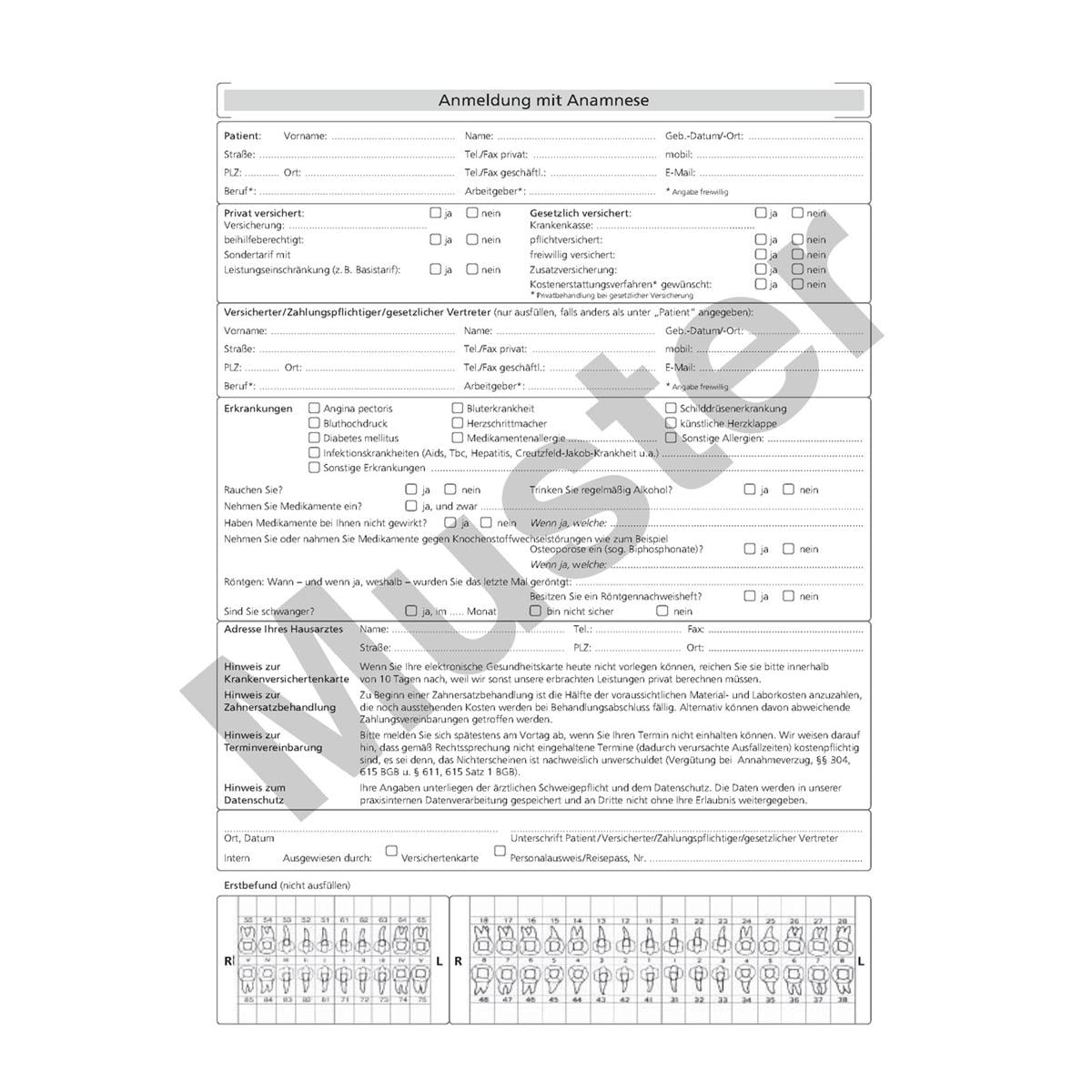 Anmeldung mit Anamnese - DIN A4 - Weiß, Block 100 Blatt