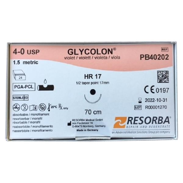 Glycolon® violett - Nadeltyp HR 17 - USP 4-0, Länge 0,70 m (PB40202), Packung 24 Stück