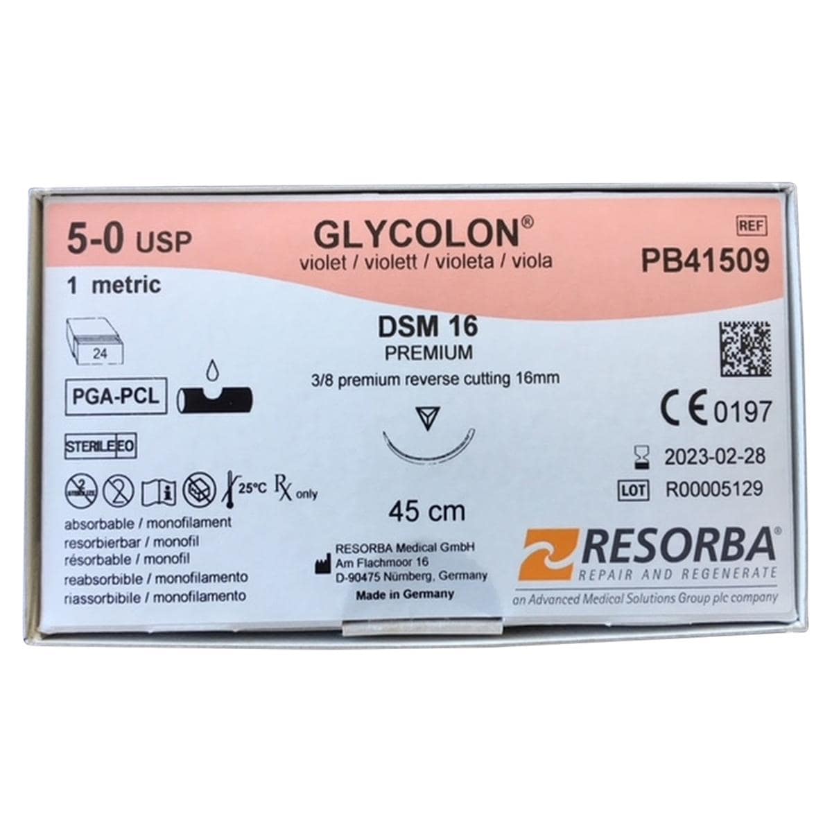 Glycolon® violett - Nadeltyp DSM 16 - USP 5-0, Länge 0,45 m (PB41509), Packung 24 Stück