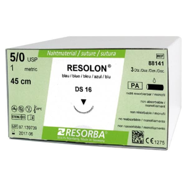 Resorba RESOLON® blau monofil - Nadeltyp DS 16 - USP 5/0, Länge 0,45 m (88141), Packung 36 Stück