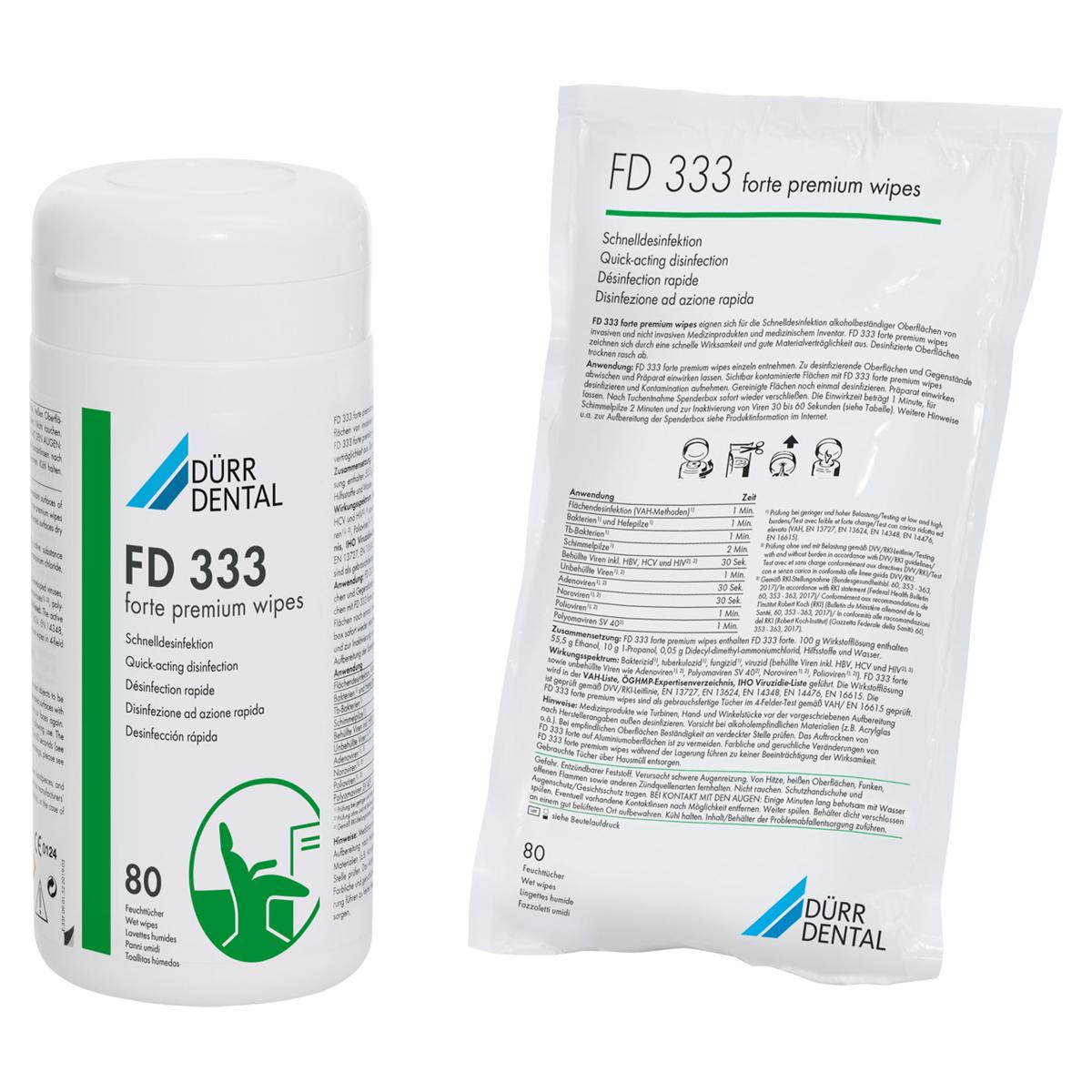 FD 333 forte premium wipes Schnelldesinfektion - Format 14 x 19 cm, Dose 80 Tücher