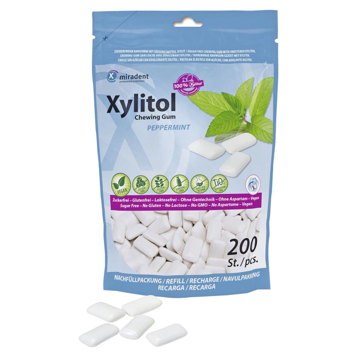 Xylitol Chewing Gum - Vorteilsbeutel - Pfefferminze, Beutel 200 Stück