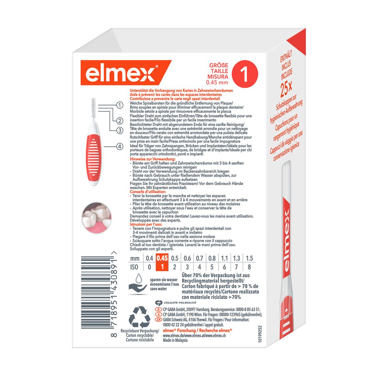 elmex® Interdentalbürsten - Größe 1 - orange, Ø 0,45 mm, Packung 25 Stück