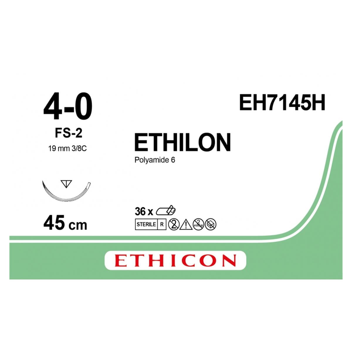 ETHILON schwarz, monofil - Nadeltyp FS2 - USP 4-0, Länge 0,45 m (EH 7145 H), Packung 36 Stück