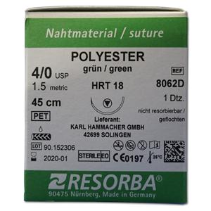 Resorba Polyester grün - Nadeltyp HRT 18 - USP 4-0, Länge 0,45 m (8062D), Packung 12 Stück