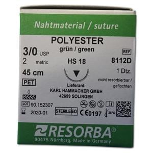 Resorba Polyester grün - Nadeltyp HS 18 - USP 3-0, Länge 0,45 m (8112D), Packung 12 Stück
