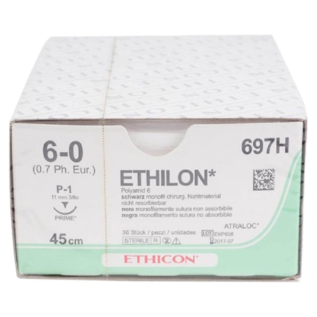 ETHILON schwarz, monofil - Nadeltyp PRIME P1 - USP 6-0, Länge 0,45 m (697 H), Packung 36 Stück