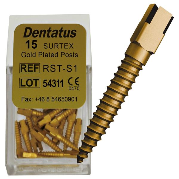 Dentatus Surtex Wurzelstifte vergoldet - Nachfüllpackung - RST-S1, Länge 7,8 mm, Ø 7,8 mm, Packung 15 Stück