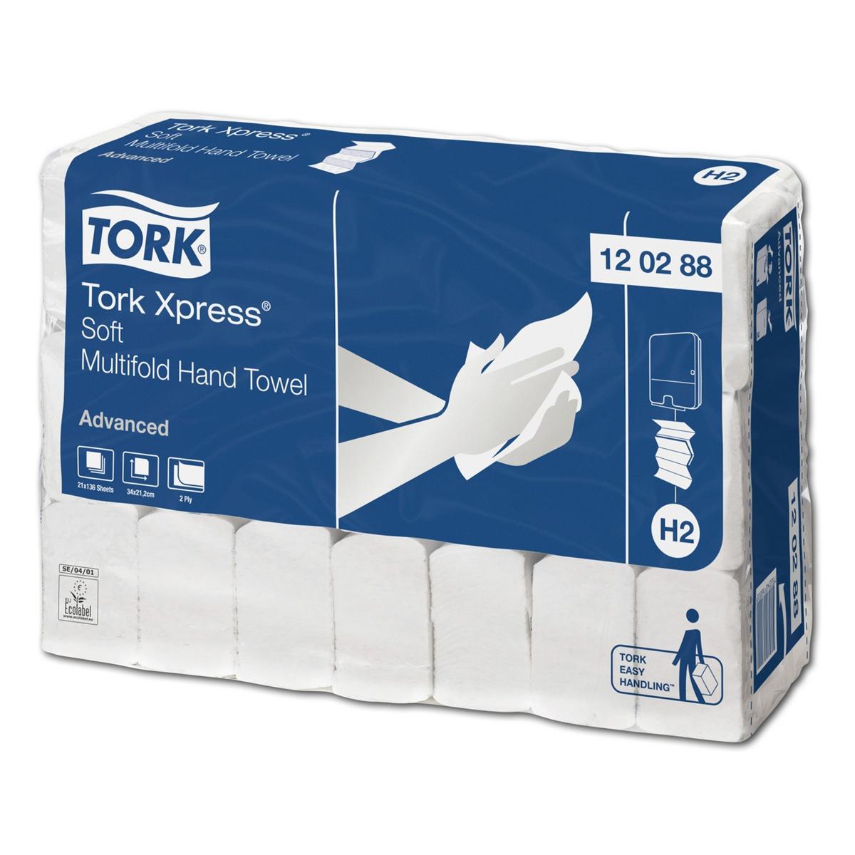 Tork Xpress® Multifold (Interfold) Advanced Handtuch WEICH - Format 21 x 34 cm, Karton (21 x 136 Tücher) 2.856 Stück