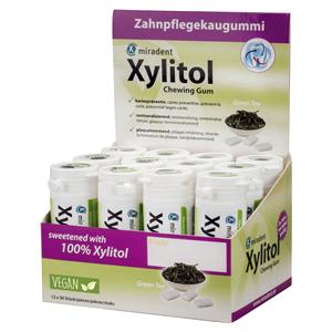 Xylitol Chewing Gums - Großpackung mit Display - Grüner Tee, Packung 12 Stück