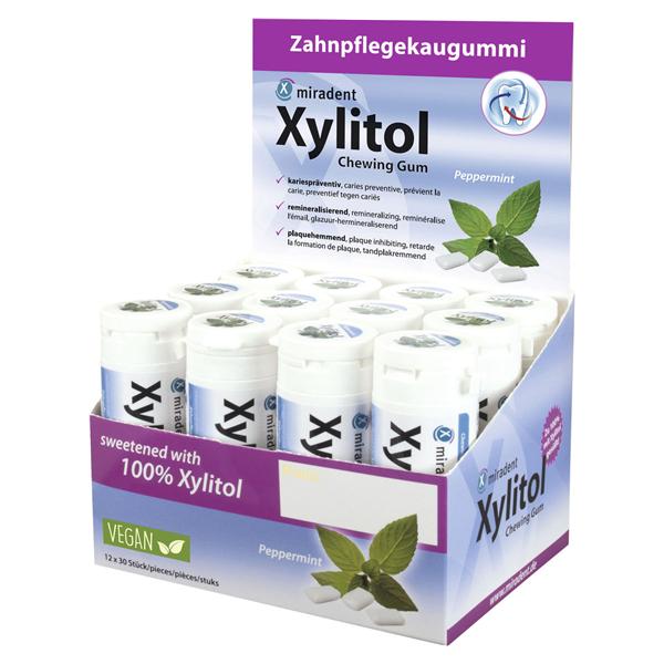 Xylitol Chewing Gums - Großpackung mit Display - Pfefferminze, Packung 12 Stück