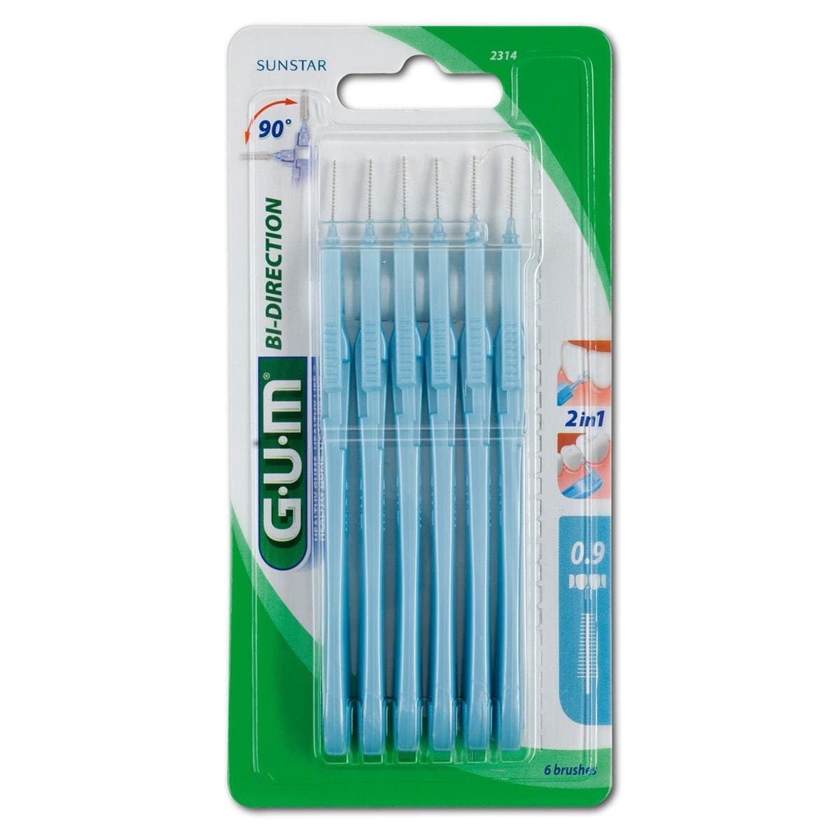 GUM® Bi-Direction - Blau, Kerze, Ø 0,9 mm, Packung 6 Stück