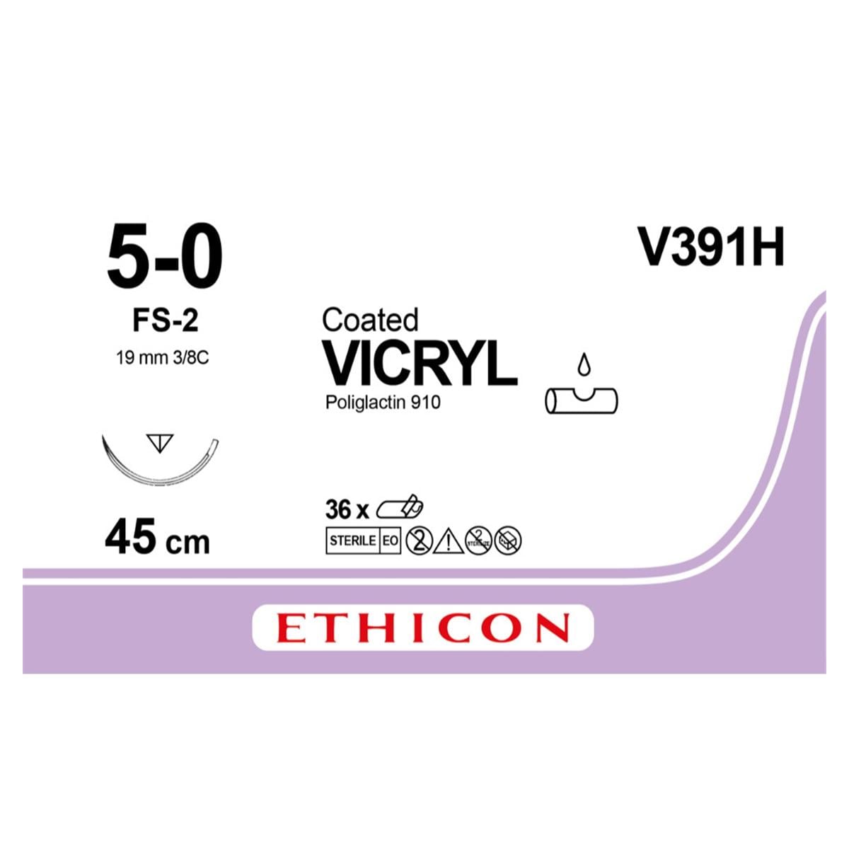 VICRYL violett, geflochten - Nadeltyp FS2 - UPS 5-0, Länge 0,45 m (V 391 H), Packung 36 Stück