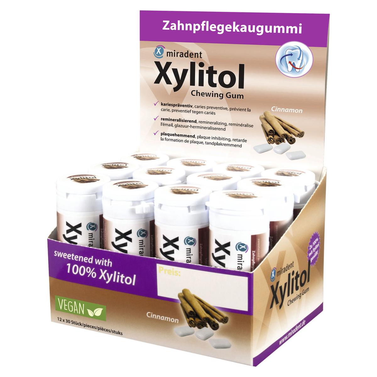 Xylitol Chewing Gums - Großpackung mit Display - Zimt, Packung 12 Stück