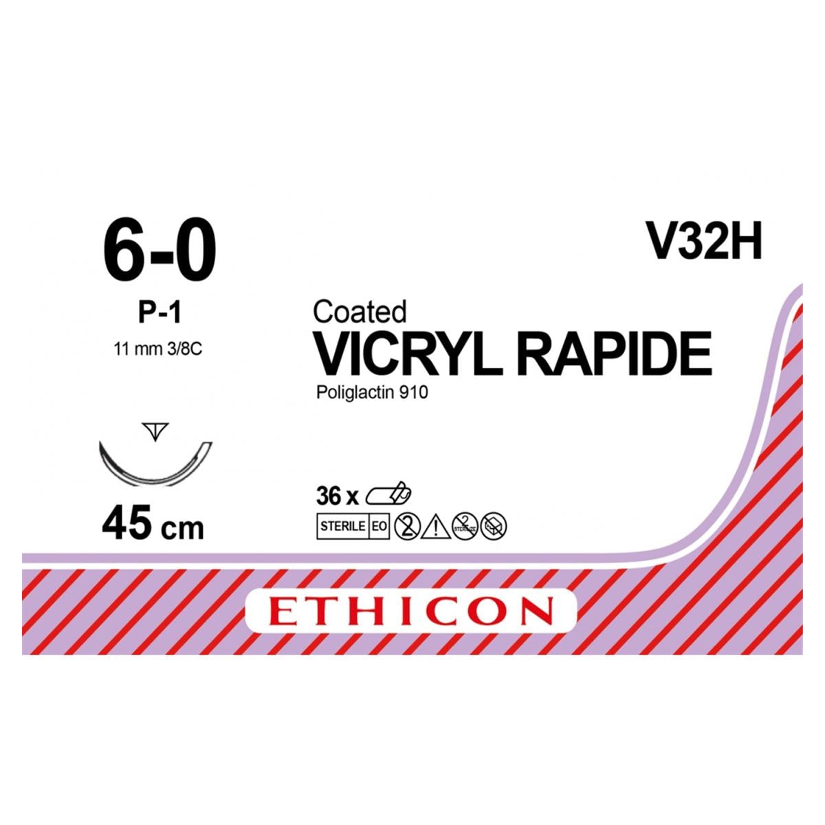 VICRYL rapide violett, geflochten - Nadeltyp PRIME P1 - USP 6-0, Länge 0,45 m (V 32 H), Packung 36 Stück