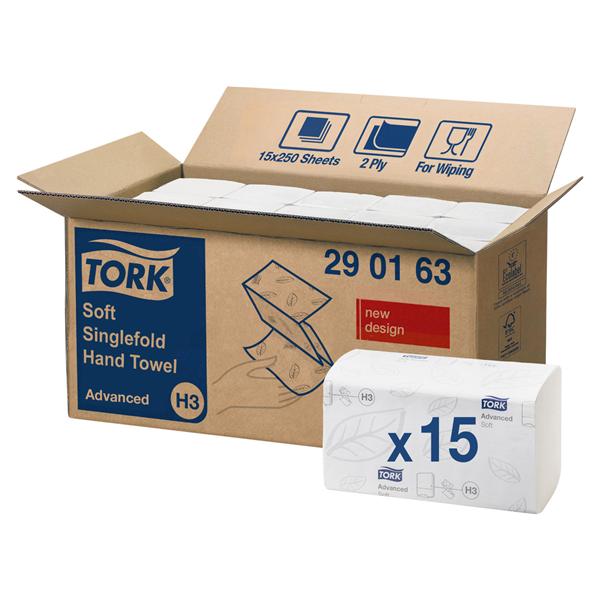 Tork® Advanced Handtuch, weiß - Format 25 x 23 cm, Zick-Zack-Falz, Karton (15 x 250 Tücher) 3.750 Stück