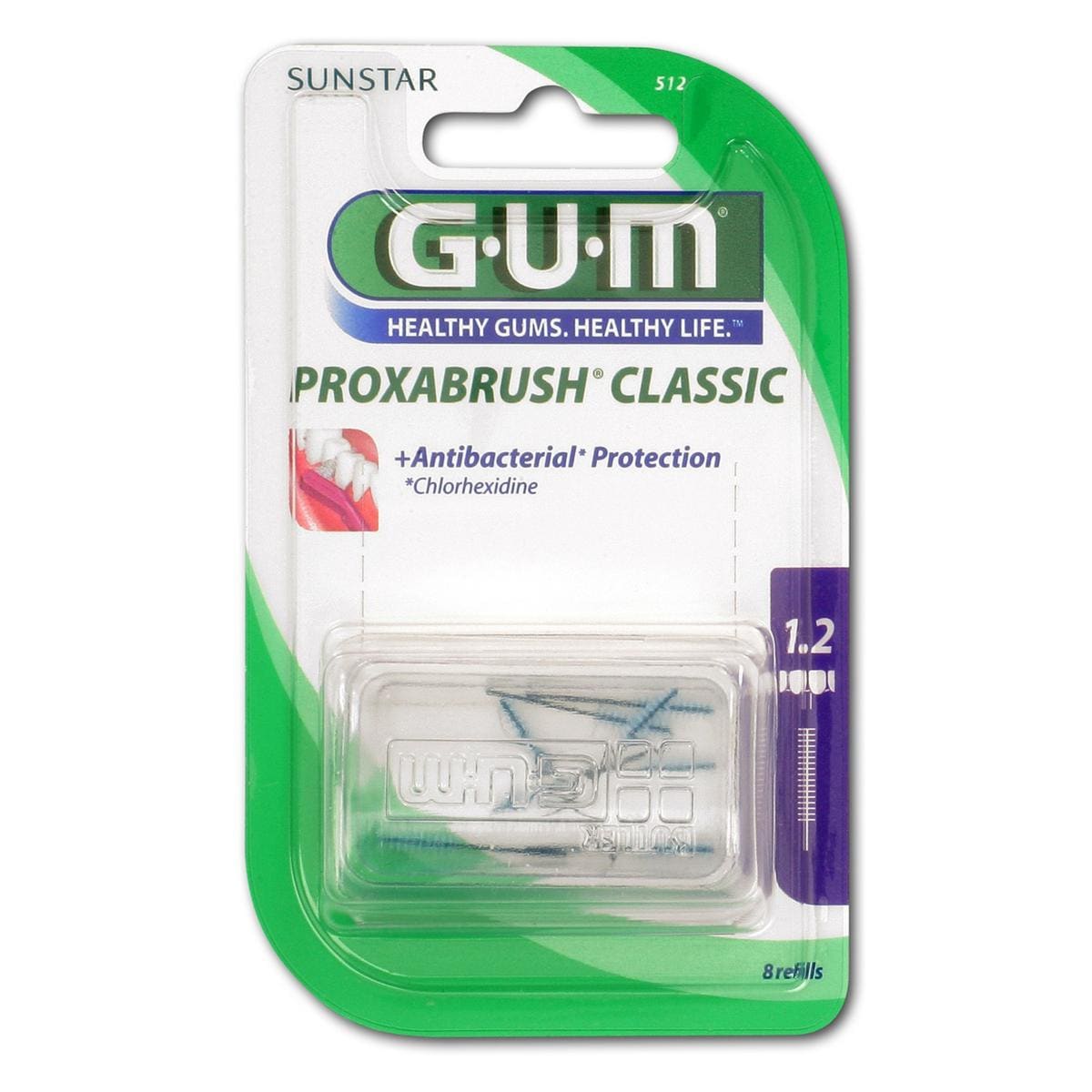 GUM® Proxabrush® Ersatzbürsten - Lila, Kerze, Ø 1,2 mm, Packung 8 Stück