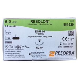 RESOLON® blau monofil - Nadeltyp DSM 16 - USP 6-0, Länge 0,45 m (881529), Packung 36 Stück
