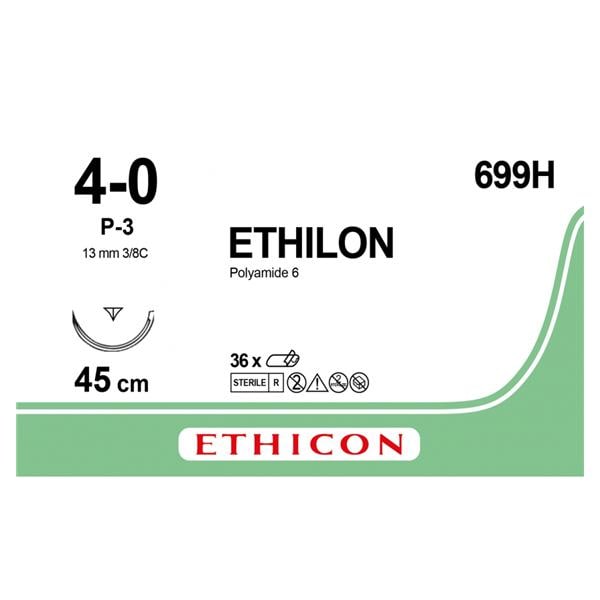 ETHILON schwarz, monofil - Nadeltyp PRIME P3 - USP 4-0, Länge 0,45 m (699 H), Packung 36 Stück