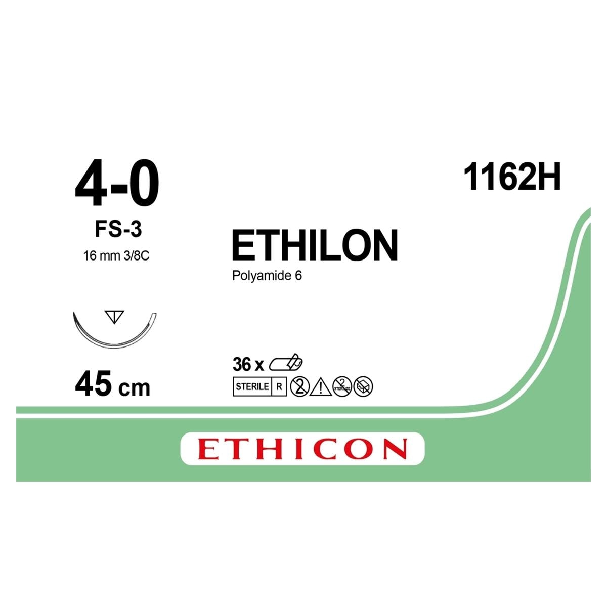 ETHILON schwarz, monofil - Nadeltyp FS3 - USP 4-0, Länge 0,45 m (1162H), Packung 36 Stück