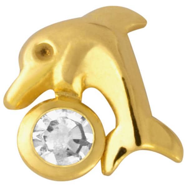 Prodental® Twizzler, Zahnschmuck Gold mit Edelstein - Delphin, Diamant weiß, Größe 3,9 x 4,3 mm