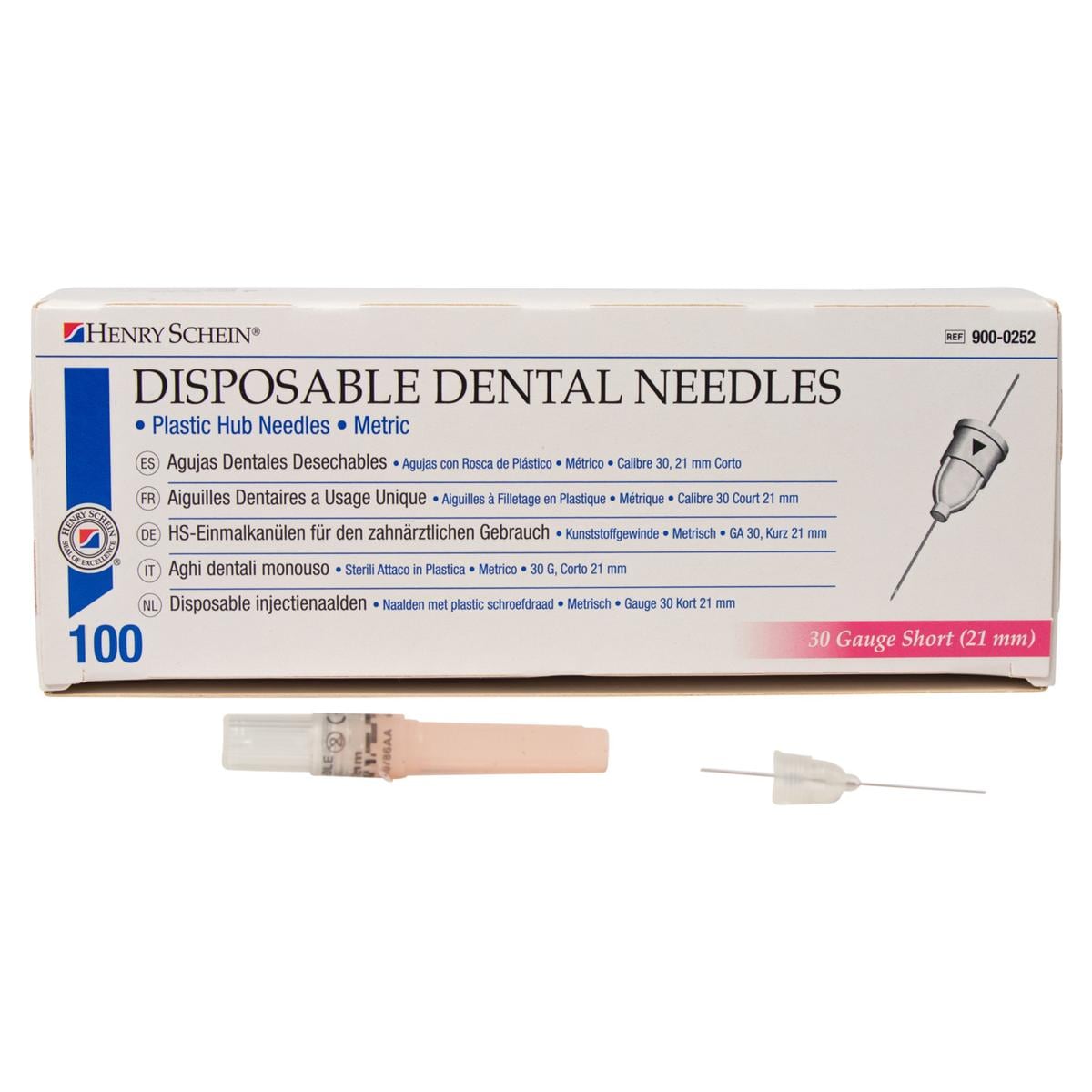 HS-Injektionskanülen, Disposable Dental Needles - Pink - 30G, 0,3 x 21 mm, kurz, Packung 100 Stück