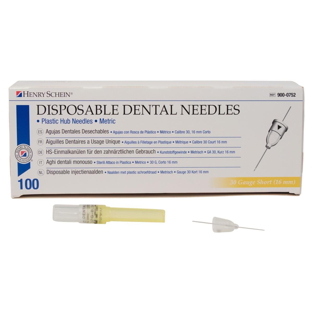 HS-Injektionskanülen, Disposable Dental Needles - Gelb - 30G, 0,3 x 16 mm, kurz, Packung 100 Stück