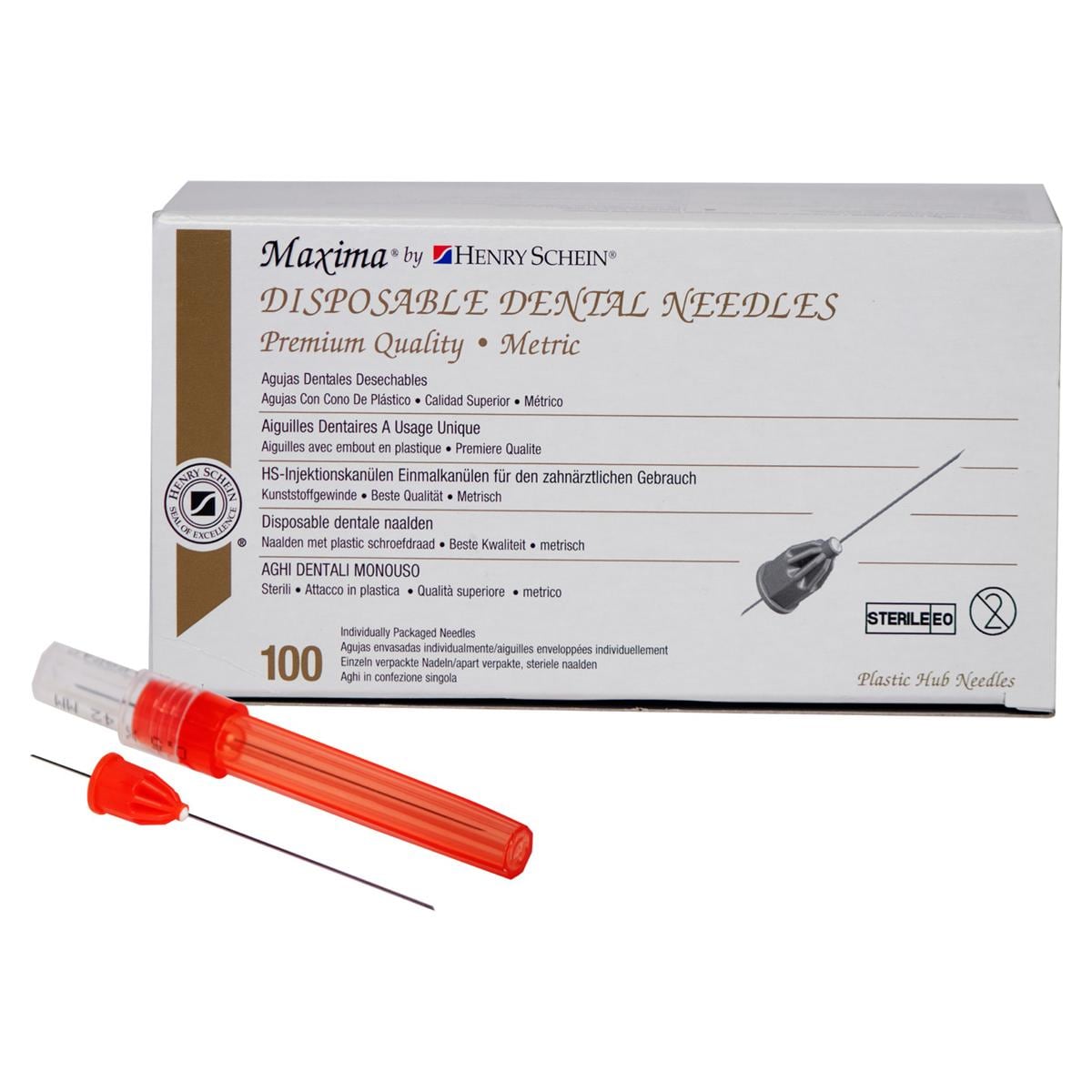 HS-Maxima® Injektionskanülen, Disposable Dental Needles - Rot - 25G, 17 x 42 mm, lang, Ø 0,5 mm, Packung 100 Stück