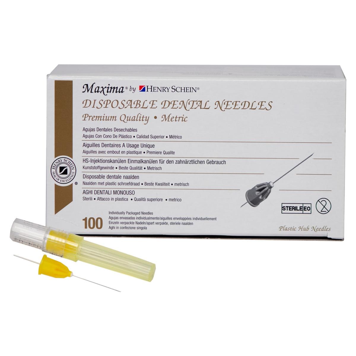 HS-Maxima® Injektionskanülen, Disposable Dental Needles - Gelb - 27G, 30 x 23 mm, kurz, Ø 0,4 mm, Packung 100 Stück
