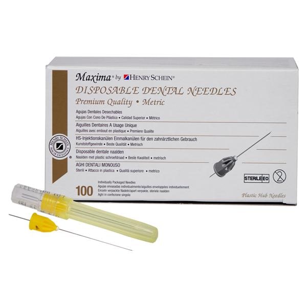 HS-Maxima® Injektionskanülen, Disposable Dental Needles - Gelb - 27G, 30 x 42 mm, lang, Ø 0,4 mm, Packung 100 Stück