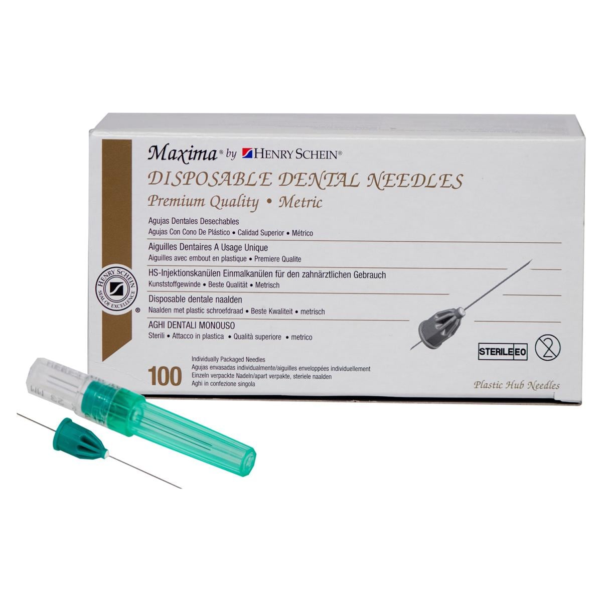 HS-Maxima® Injektionskanülen, Disposable Dental Needles - Grün - 30G, 40 x 23 mm, kurz, Ø 0,3 mm, Packung 100 Stück