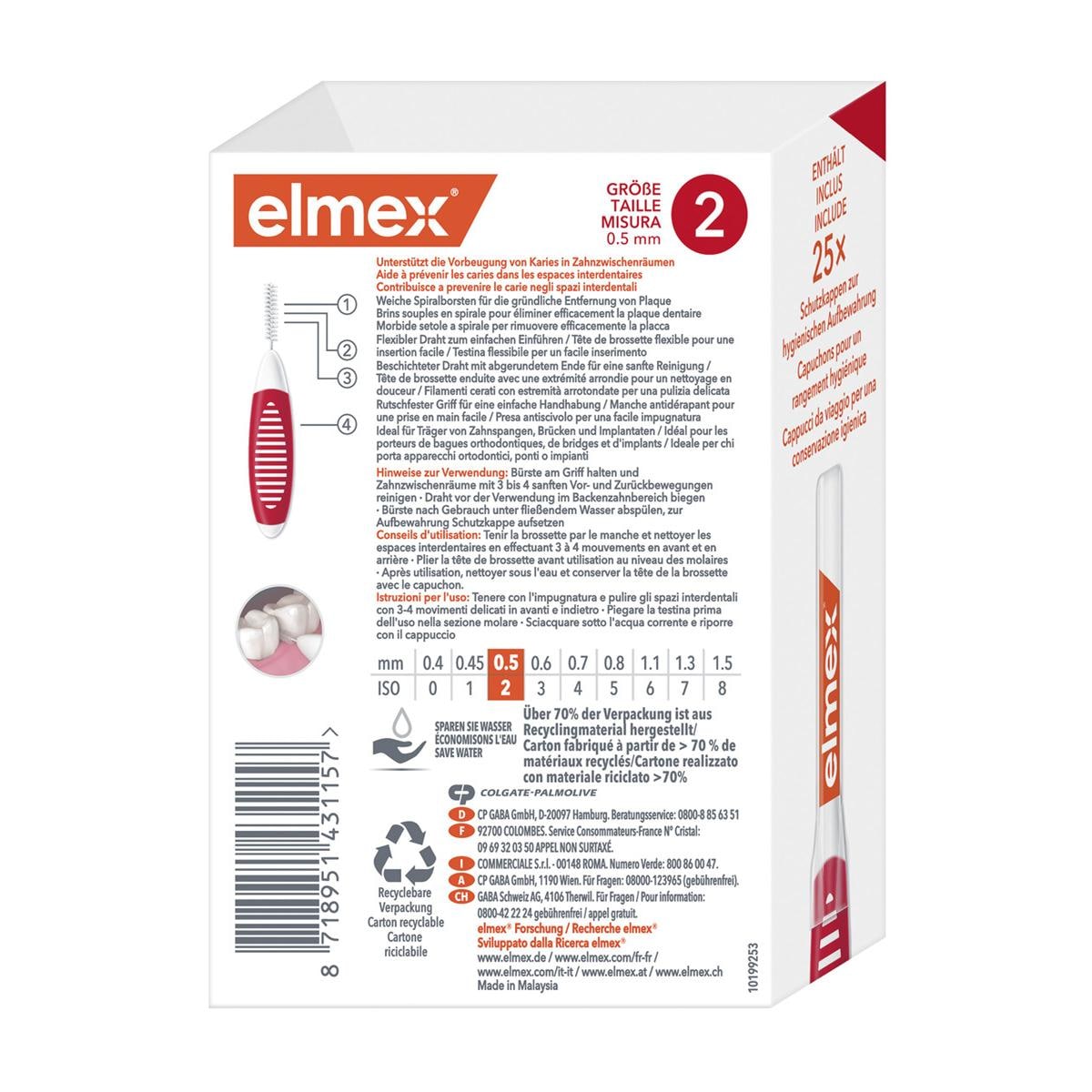 elmex® Interdentalbürsten - Größe 2 - rot, Ø 0,5 mm, Packung 25 Stück, Packung 25 Stück