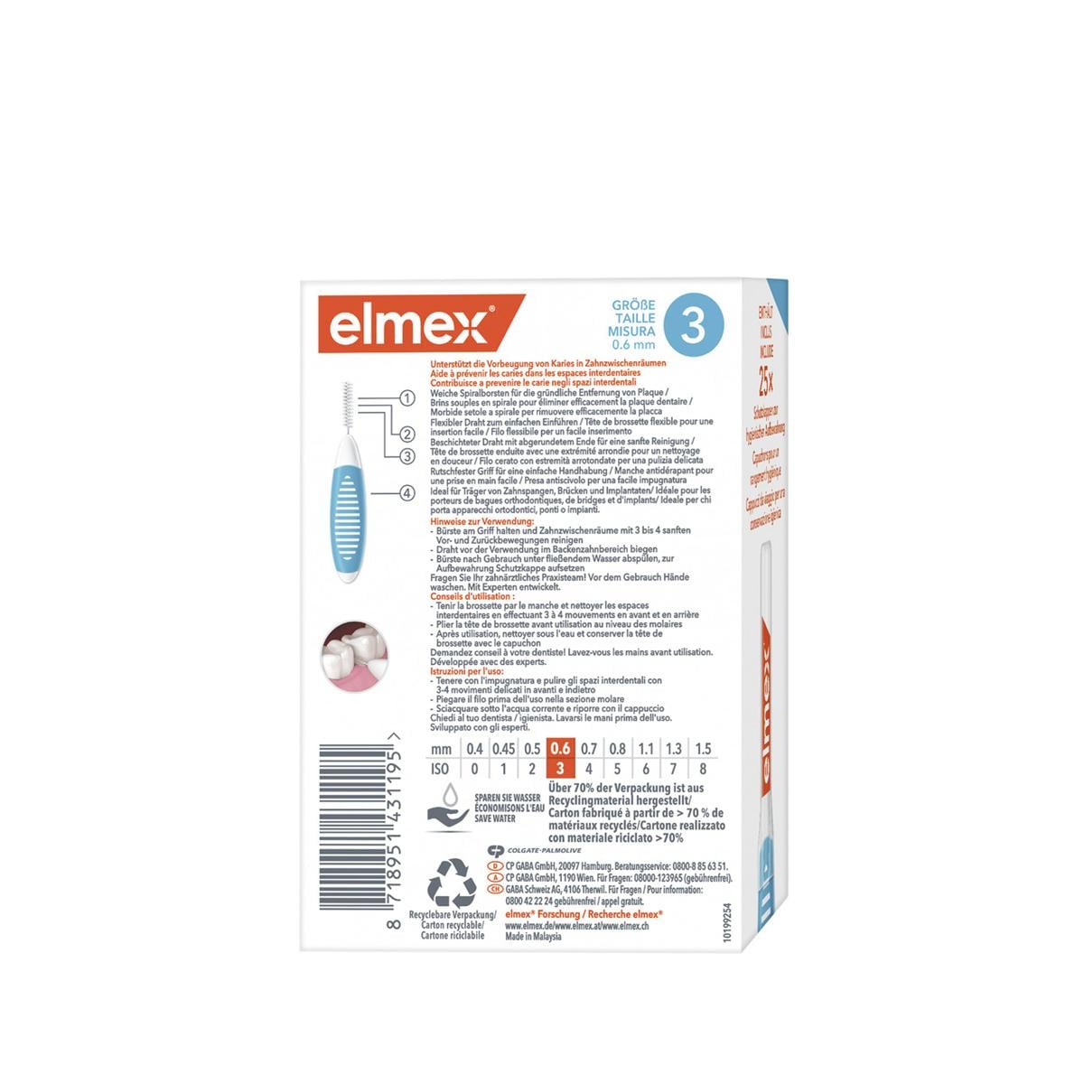 elmex® Interdentalbürsten - Größe 3 - blau, Ø 0,6 mm, Packung 25 Stück, Packung 25 Stück