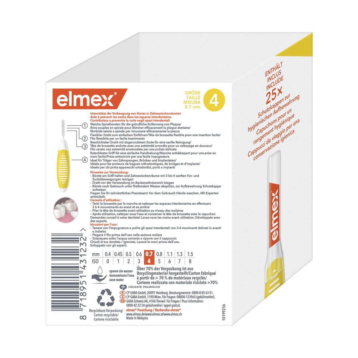 elmex® Interdentalbürsten - Größe 4 - gelb, Ø 0,7 mm, Packung 25 Stück, Packung 25 Stück